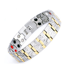 Bracelet anti-radiation à ions négatifs en acier inoxydable 316L, large, à 3 rangs d'éléments magnétiques en pierre, pour soulager la douleur et stimuler l'énergie - Vente chaude - Product Image 2