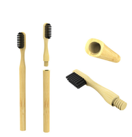 Brosse à dents jetable naturelle pliable en gros avec poils en charbon de bois, 4 têtes de brosse remplaçables, sans BPA, écologique, format voyage
