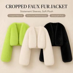 Manteau court en <span class=keywords><strong>fausse</strong></span> <span class=keywords><strong>fourrure</strong></span> de renard pour femme, coupe ajustée, écologique, doux et moelleux, veste d'extérieur tendance - Product Image 1