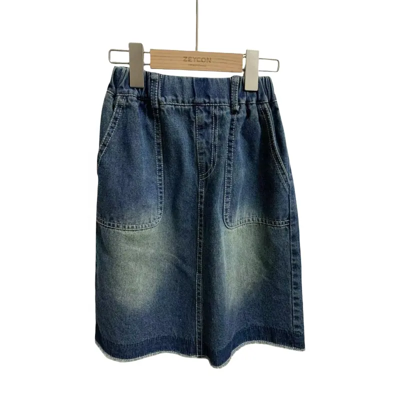 Sommer stilvolle solide blaue Jeans rock für Mädchen Kinder bekleidung Hersteller Großhandel Kinder Kid swear Jeans