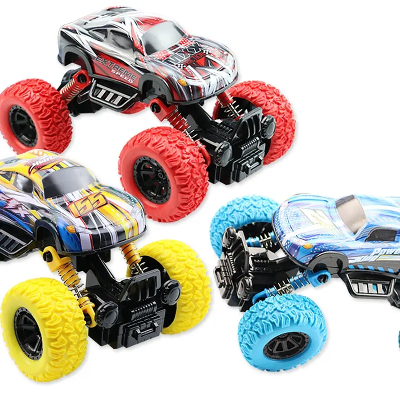 Фрикционный инерционный трюк с большим колесом, металлическая литая игрушечная машинка, литье под давлением, инерционный внедорожник, игрушечный грузовик
