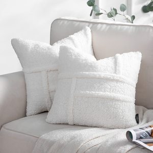Housses de <span class=keywords><strong>coussin</strong></span> moelleuses en fausse <span class=keywords><strong>fourrure</strong></span> de haute qualité Sherpa <span class=keywords><strong>blanc</strong></span> jeter taie d'oreiller décorative - Product Image 1