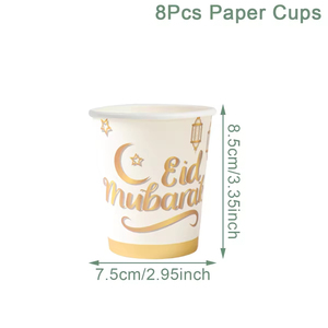 TwinBlaze Eid Mubarak Set Peralatan Makan Sekali Pakai 40-Piece, Piring Kertas Ramadan, Gelas, Serbet, Dekorasi Meja untuk Pesta - Product Image 4