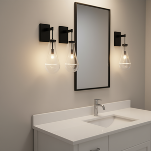 Apliques de pared modernos de cristal con diseño de gota de lluvia, juego de dos de hierro negro, iluminación LED regulable para baño - Product Image 2