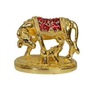 <b>Gold</b> Plated Cow Calf <b>Statue</b> Traditional Handmade Animal Figure Decor for Living Room Tabletop Display - Product Image 2