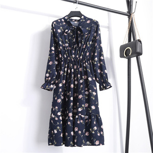 <span class=keywords><strong>Abito</strong></span> Casual da donna <span class=keywords><strong>abito</strong></span> longuette con fiocco a maniche lunghe in Chiffon stampato floreale Vintage stile donna L0042-1 - Product Image 1