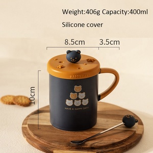 Taza de cerámica nórdica con diseño personalizado de panda, tazas de café de lujo con dibujos animados, taza de leche con tapa de silicona - Product Image 5