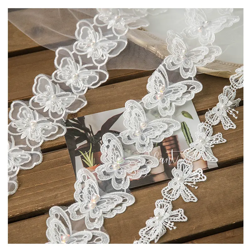 Iyi kalite en iyi fiyat Patchwork dikiş malzemeleri zanaat örgü düğün işlemeli Diy 3d kelebek örgü dantel Trim elbise