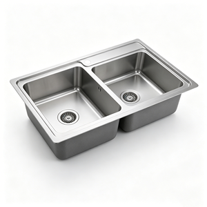 Évier de cuisine double carré en acier inoxydable brossé, sur mesure pour la maison - Product Image 2