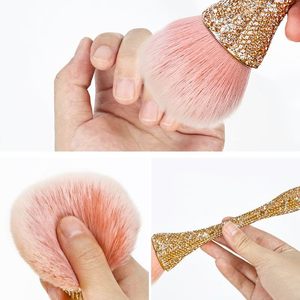 Brosse à poussière pour ongles avec manche diamanté, brosse de nettoyage en nylon synthétique doux 3D Rose pour manucure et maquillage - Product Image 1