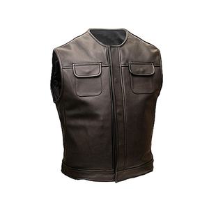Gilet en cuir pour moto pour homme, léger, respirant, à fermeture éclair longue, avec poches sur la poitrine - Product Image 1