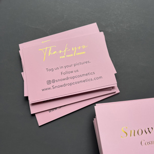 Tarjeta de agradecimiento rosa mate personalizada con estampado en caliente con lámina dorada, tarjeta de presentación impresa en CMYK, tarjeta pequeña de marca para embalaje de cosméticos - Product Image 4