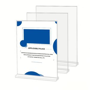 Portacarteles Acrílico en Forma de T, Paquete de 3, Tamaño A4 (8.5 x 11 Pulgadas), Transparente, Vertical, de Doble Cara, para Publicidad - Product Image 1
