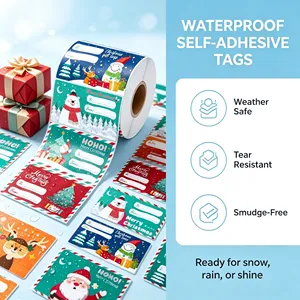 Christmas Gift Tags Roll Self-Adhesive Rectangular Paper <b>Labels</b> Quick Apply Hand-Tear Ready for Packaging - Product Image 2