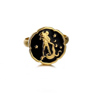 Hip Hop Zodiac Emaille <span class=keywords><strong>Ring</strong></span> Männer und Frauen Verstellbarer loser Fingerring Edelstahl Leo Libra Schmuck - Product Image 6