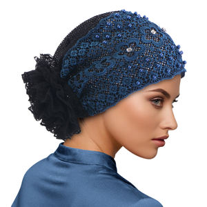 Turbante musulmán de estilo de flores de encaje de nuevo diseño para mujer, hiyab transpirable ahuecado con accesorios de diamantes de imitación, pañuelo para la cabeza - Product Image 5