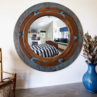 Miroir mural rond encadré en résine verte antique, style côtier, pour accrocher, miroir décoratif en forme de fenêtre de bateau nautique