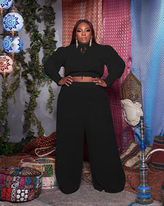 <span class=keywords><strong>Elegante</strong></span> Completo Due Pezzi <span class=keywords><strong>Taglie</strong></span> Forti per <span class=keywords><strong>Donna</strong></span>, Top Corto con Lacci e Pantaloni, Set Casual Plus Size - Product Image 3