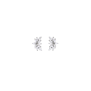 Boucles d'oreilles clous fleur en or blanc, argent 925, cristaux et strass sertis griffe, classiques pour femme, usage quotidien - Product Image 1
