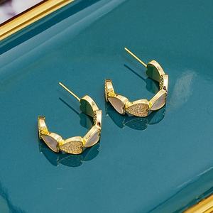 Women's Gold Plated 925 <b>Silver</b> Princess Cut C-Shaped <b>Earrings</b> with Zircon and Pearl Trendy High Luxury Design New Love Set - Product Image 5