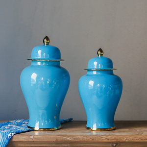 Tarro de cerámica esmaltado azul, recipiente de almacenamiento de porcelana, decorativo, jengibre, popular, proveedor de China - Product Image 4
