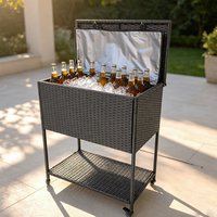 Chariot isotherme en rotin personnalisé pour l'extérieur, chariot à roulettes pour boissons glacées, chariot isotherme imperméable pour les fêtes de jardin