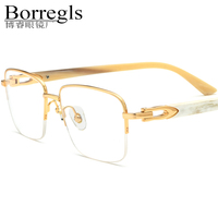Gafas Borregls de cuerno de búfalo para hombre, montura cuadrada de lujo de diseñador, gafas de vista para mujer, semimontura, ópticas, 0035