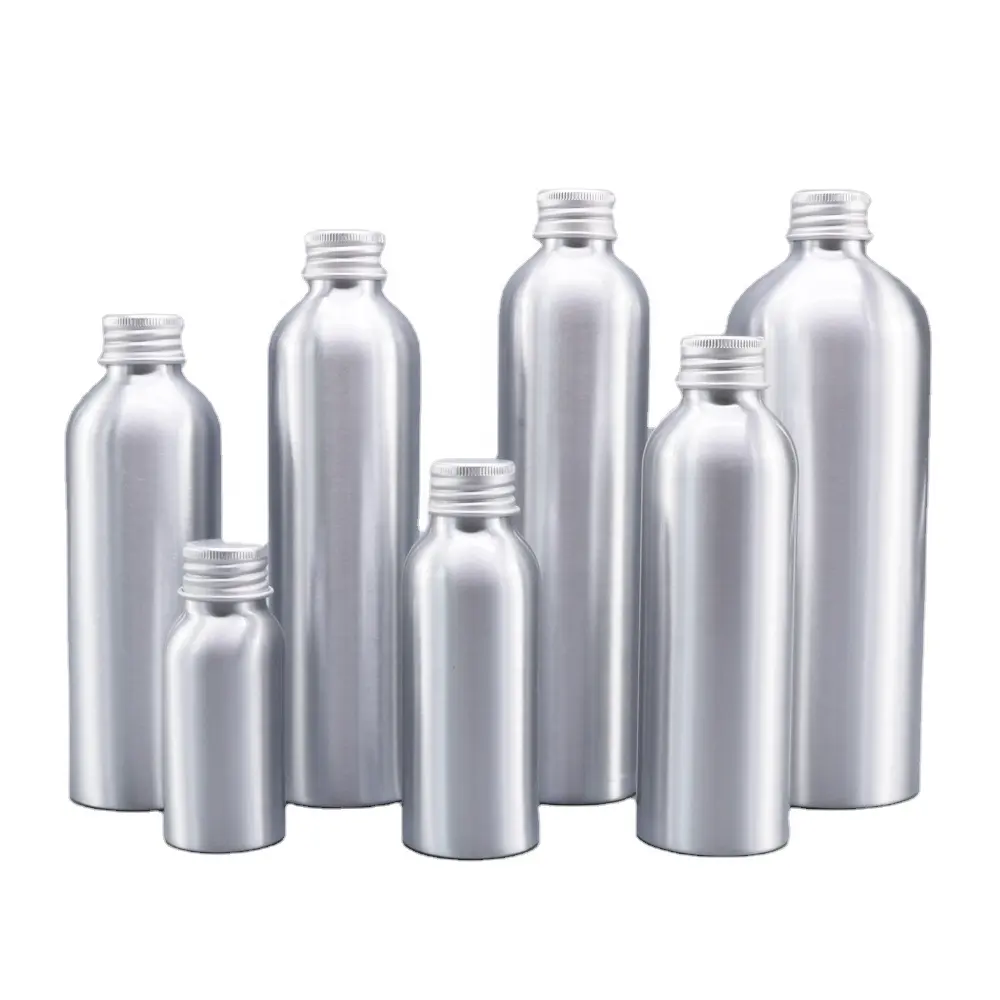 Botella de aluminio de 150ml, 200ml, 250ml, 300ml, 500ml, con tapón de rosca de metal plateado