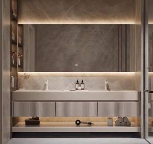 Contemporary double sink bathroom cabinet with double layer slate countertop smart anti-fog <b>mirror</b> - Product Image 1