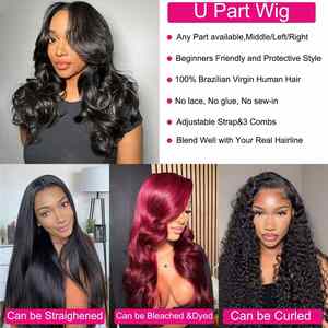 Wholesale V Part U Part Wigs Handmade No Leave Thin Part Indian Hair <b>Body</b> <b>Wave</b> Curly Medium Length Remy Hair Natural Color - Product Image 4