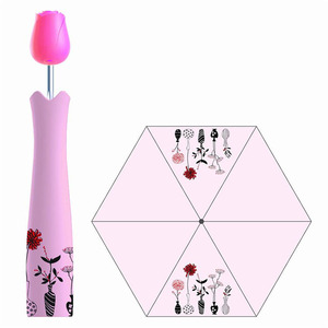 CHUVABAND Vente en gros Logo personnalisé Imprimé 3 roses Vase <span class=keywords><strong>Parapluie</strong></span> Contrôle manuel Promotionnel Pas cher Rose Bouteille Forme Pluie - Product Image 5