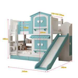 Lit d'enfant JINS en bois massif, moderne, confortable, durable, écologique, design château de princesse <span class=keywords><strong>bleu</strong></span>, chambre de filles, école - Product Image 2