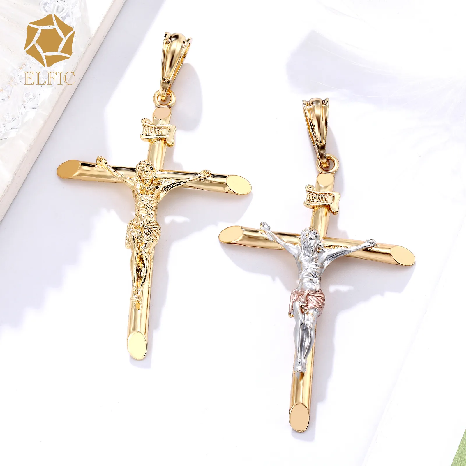 สร้อยคอเครื่องประดับแฟชั่น Elfic จี้คริสเตียน,จี้รูปไม้กางเขนชุบทอง14K