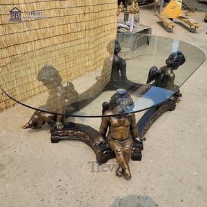 장식 청동 조각 천사 동상 벌거 벗은 소녀 직사각형 큐브 유리 탑 커피 테이블 - Product Image 1