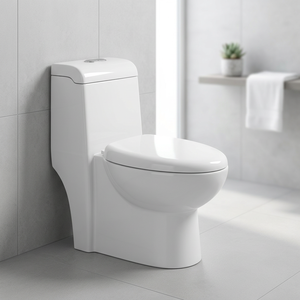 Inodoro de una pieza de cerámica blanca de calidad de exportación con sifón en P modelo Diamond para baños de hotel - Product Image 4