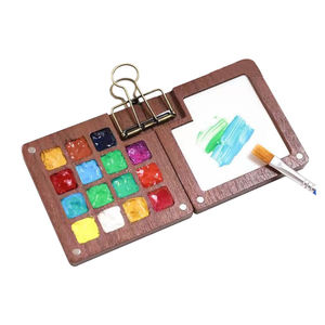 8 15 warna Mini portabel cat air perjalanan sketsa kotak kenari portabel lukisan papan cat Set buku pegangan mainan kayu - Product Image 1