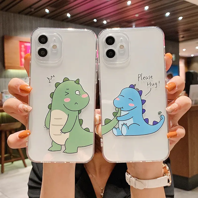 Cute couple dinosaur cartoon compatible for Iphone 13 14 Pro Max Mini XR X XS 7 8 Plus case Protective Cover
