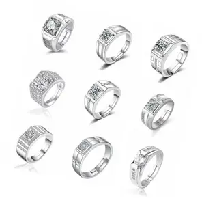 Anel de casamento masculino com zircônio ajustável, anel de luxo com diamantes e strass para homens, moda por atacado