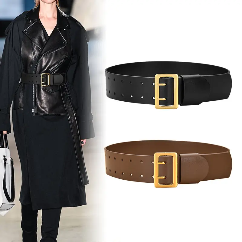 Ceinture personnalisée en cuir véritable pour femmes, Double broche, mode de luxe, ceintures en cuir véritable pour femmes