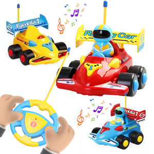 Vente flash - Voiture de course télécommandée pour enfants, électrique, acousto-optique, dessin animé, 2 canaux, volant, télécommande, avec lumière et musique - Product Image 1