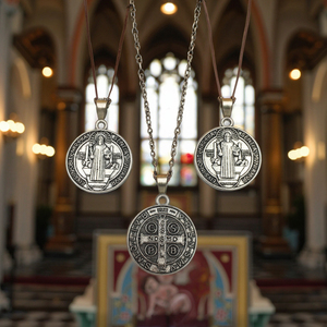 Medaglia in lega di metallo 27x23mm medaglia religiosa grande santo benedetto medaglia <span class=keywords><strong>per</strong></span> la creazione di collana di gioielli - Product Image 3