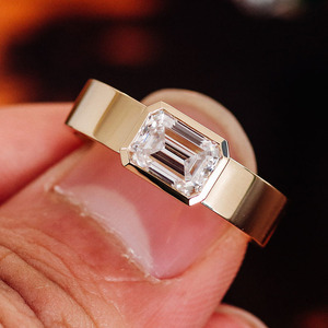 East West Lab Diamond Ring Bisel Set Solitaire Emerald Cut Diamond Ring 2Ct Emerald Cut Diamond Ring Gold Wedding Band - Product Image 5