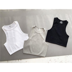 <span class=keywords><strong>Tank</strong></span> Top Wanita Polos Tanpa Jahitan, Bahan Rajut Rib Elastis, Model Streetwear Kasual Tanpa Lengan - Product Image 3