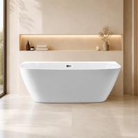 Baignoire autoportante rectangulaire blanche conique avec drain central pour entrepreneur, rénovation de salle de bain, 170 cm