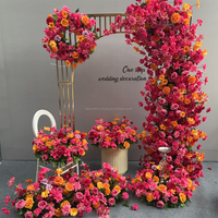 Rose vif grand sol fleur rangée mariage passerelle décor Orange artificielle soie fleur boule pièce maîtresse
