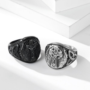 Nordic <b>Celtic</b> Knot Cross Titanium Steel Men's <b>Ring</b> Steel Black Gift Jewelry - Product Image 1