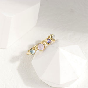 Bague en argent sterling 925 plaqué or cristal de sucre Zircon pierres précieuses Labradorite multicolore pierre de lune améthyste topaze - Product Image 6