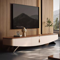 Meubles de maison de luxe fantaisie support de télévision en marbre couleur naturelle dessus en bois Table basse support de télévision avec pieds en métal