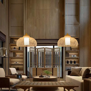 <b>Modern</b> AC-Powered Pendant <b>Light</b> Crystal Bamboo Weaving Switch Control Restaurant <b>Kitchen</b> Hotel Lighting Rattan Material Bulb - Product Image 2