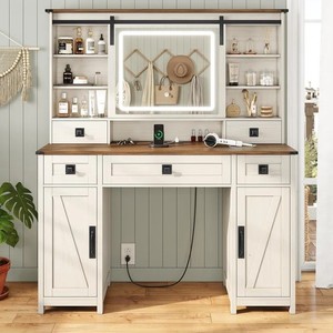 Bureau de table de maquillage <span class=keywords><strong>rustique</strong></span> avec lumière LED et <span class=keywords><strong>coiffeuse</strong></span> à tiroir avec miroir pour meubles de maison de chambre à coucher - Product Image 3